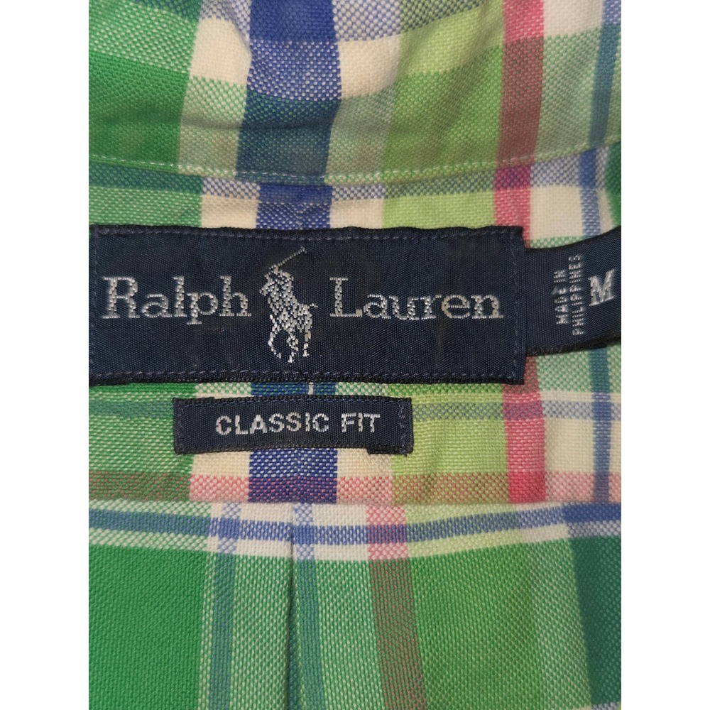 Ralph Lauren Shirt Mens M Classic Fit Plaid Short Sleeve Button Down Green Vtg - Picture 4 of 9